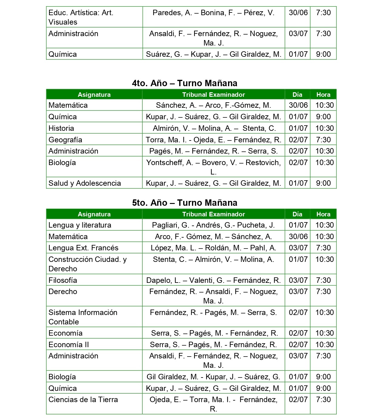 Mesas de examen